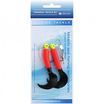 Морская оснастка Mikado на треску PILK TWIST JIGHEAD RIG 5.5см, 3г. (2шт.) крючки №1/0 красно-чёрный